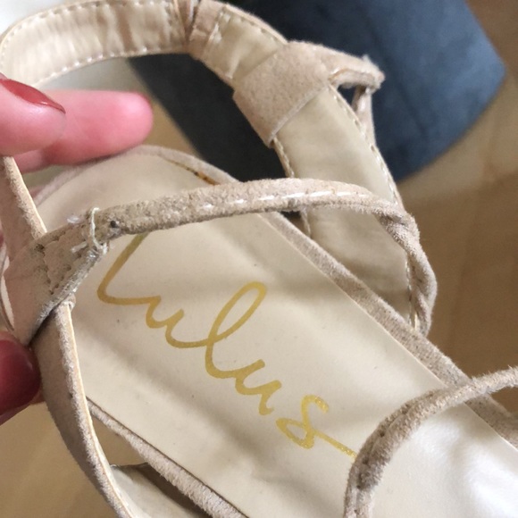 Cream/Tan Suede Opentoe Strappy Heels - Picture 3 of 4